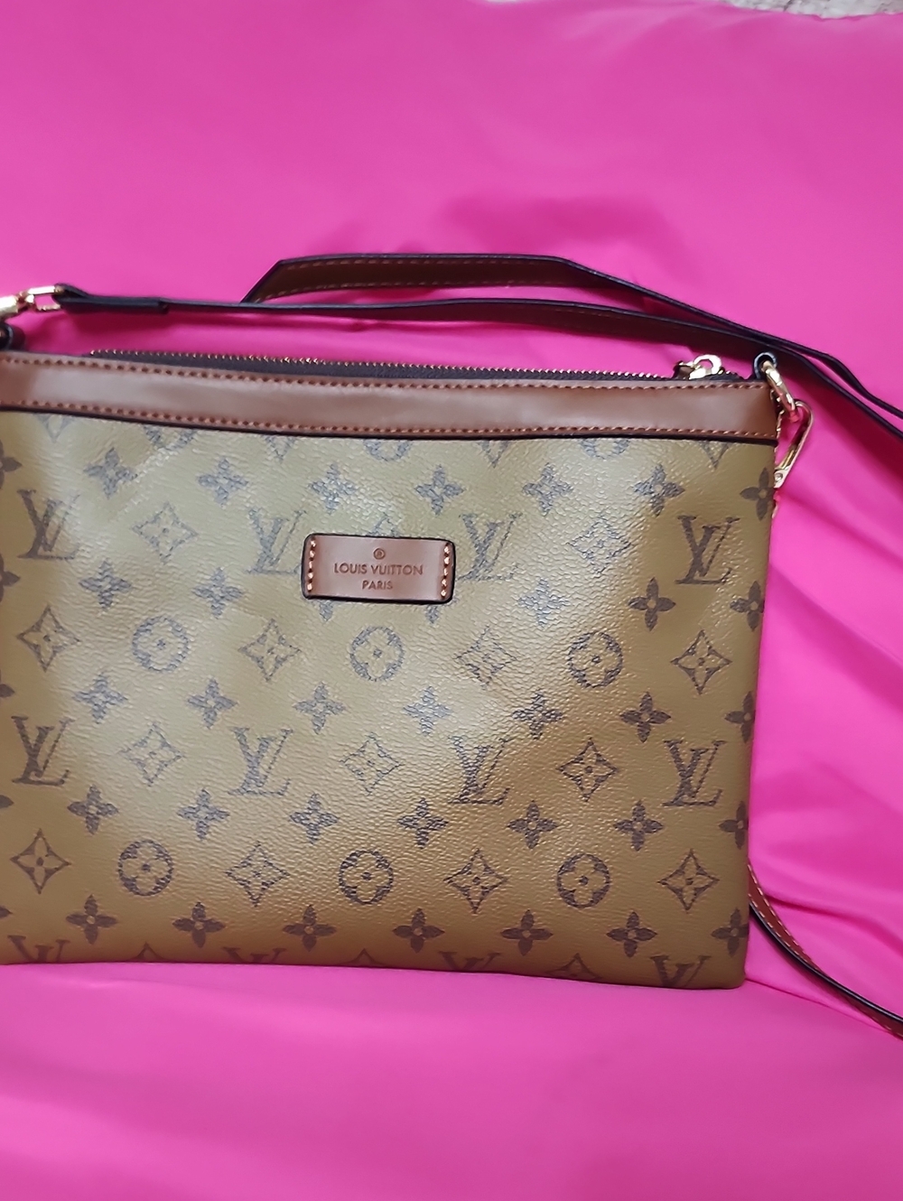 Faahiin Brown Monogram Crossbody with Tan Trim